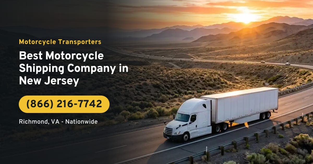 Best Motorcycle Shipping Company in New Jersey - Motorcycle Transporters. A large enclosed tractor-trailer transport truck on the highway. Call (866) 216-7742.