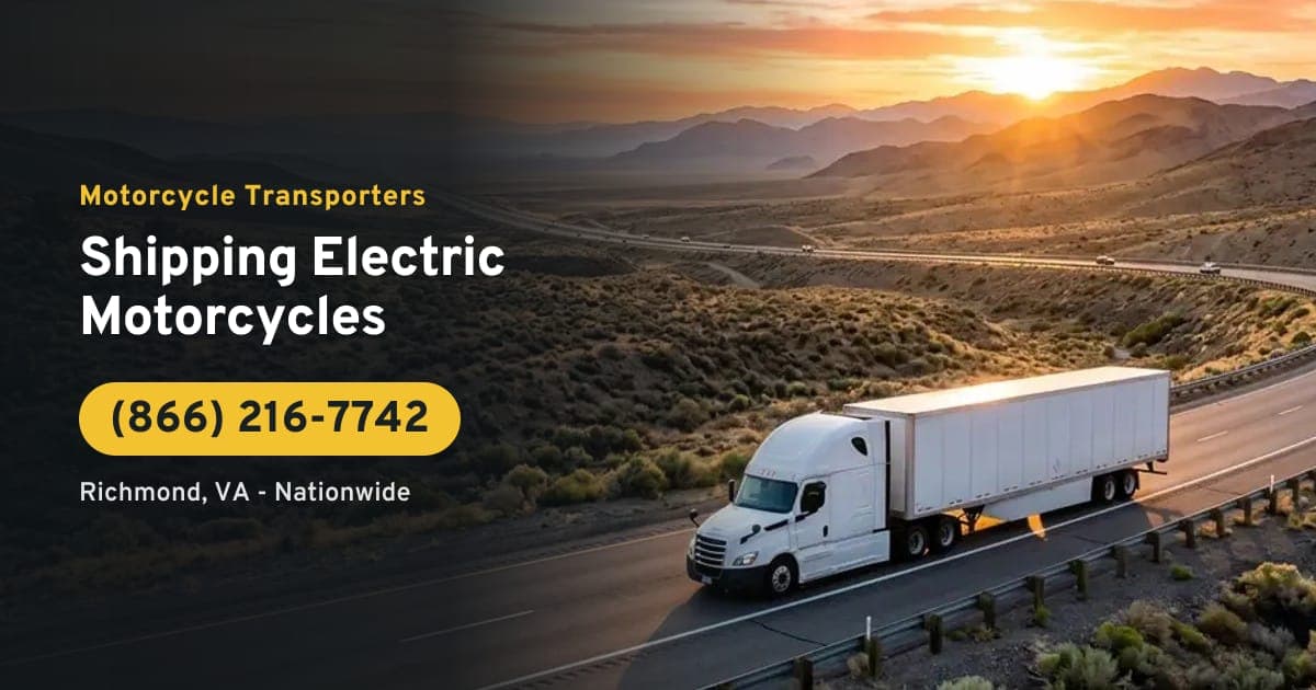 Shipping Electric Motorcycles - Motorcycle Transporters. A large enclosed tractor-trailer transport truck on the highway. Call (866) 216-7742.